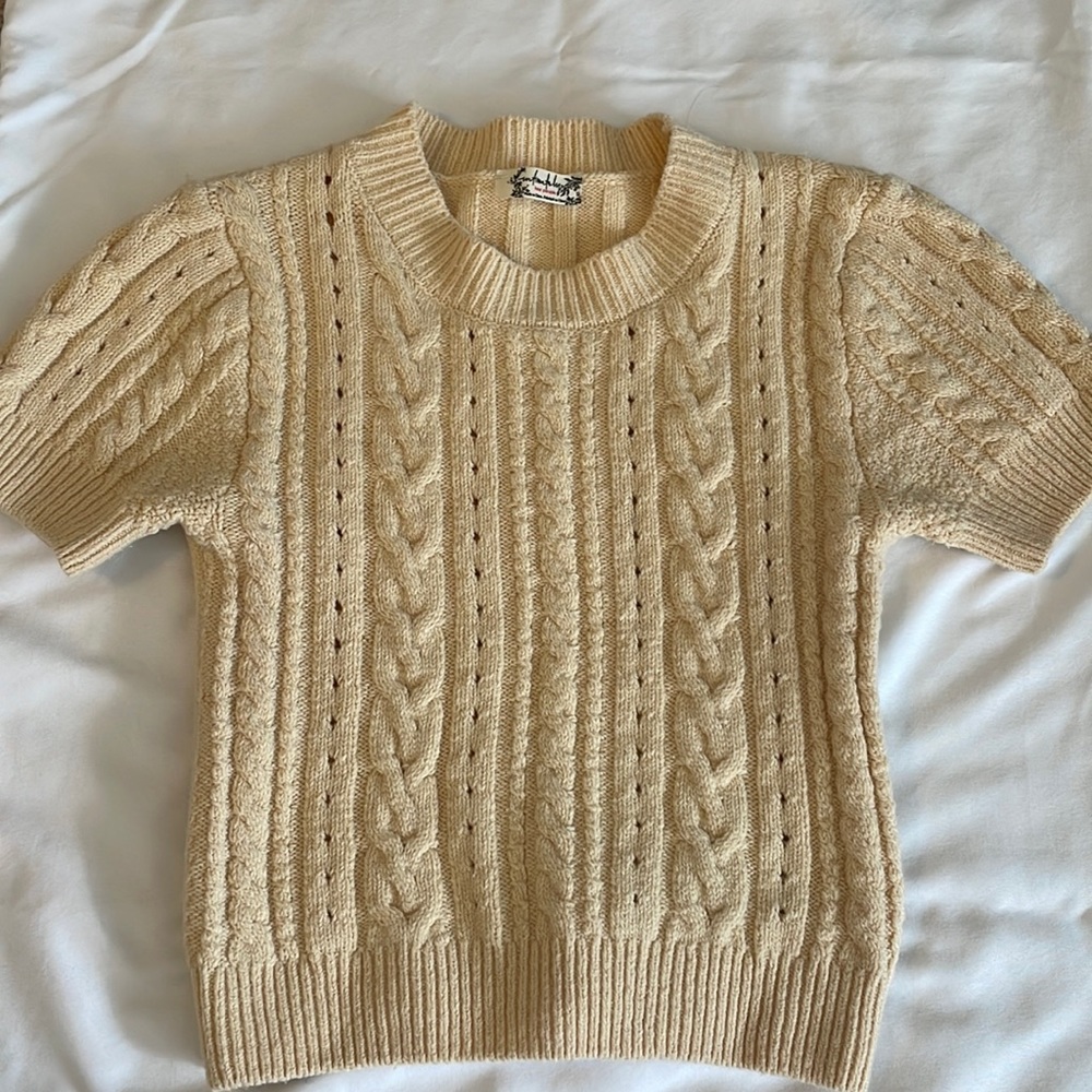 Freepeople short sleeve cream cableknit sweater
